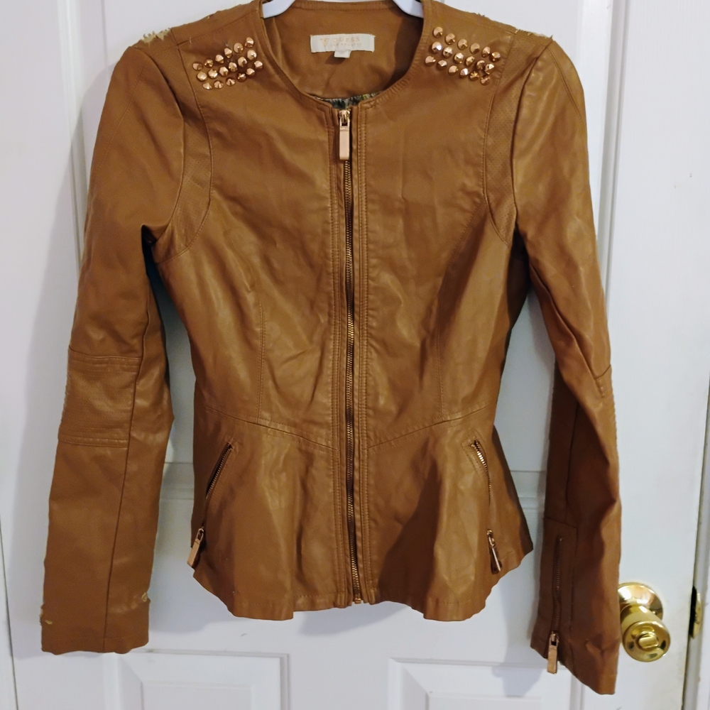 Guess Studded Tan Leather Jacket